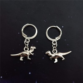 Dinosaur Earrings Small Hoop, Gothic Tiny Dino Earrings, Cool T Rex Earrings, Man Woman Punk Jewelry