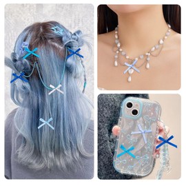 Cheriswelry Blue Bows Decor Christmas Tree Bow Ornament Mini Bowknot Appliques Embellishments 23x31x2mm for Gift Package Costume Hair Accessories Wreath Making Party Decoration (100Pcs)