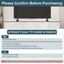 Table Top TV Stand Base for Pioneer TV Legs, Only for Pioneer KRP-600P PDP-6010FD PDP-6070HD PDP-6071PU PDP-614MX PDP-LX6090 PRO-1410HD PRO-150FD PRO-151FD TV We Listed Model, NOT Universal TV Legs