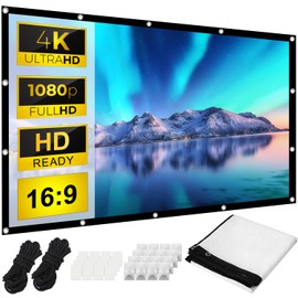 Zhufas Projection Screen, 100 Inch Projector for Indoor and Outdoor Screens, 16:9 HD 4K Foldable Portable Projection Screen, Projector Screens for Camping and Home Cinema