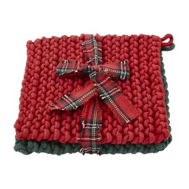 Mud Pie Christmas Crochet Pot Holder Set, Green & Red, 8" x 8"
