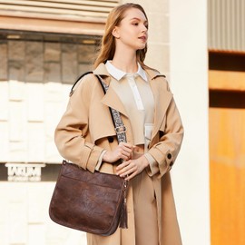 HKCLUF Vegan Leather Crossbody Bags Purse for Women Trendy Tassel Crossbody Handbag Women Hobo Bags With 2PCS Adjustable Strap(browncoffee)