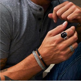 Joliernelle Vintage Stainless Steel Silver Ring for Men with Black Zirconia Stone for Men, Non-precious metal, Cubic Zirconia