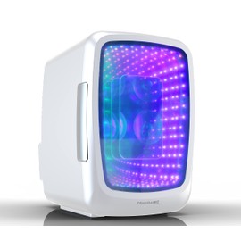 Frigidaire Gaming Light Up Mini Beverage Refrigerator, 6 can, 4 liters, Cooler with large see through door and LED lights Perfect for Gaming Experience, Home, Office, or Cars.12V Charger (White)