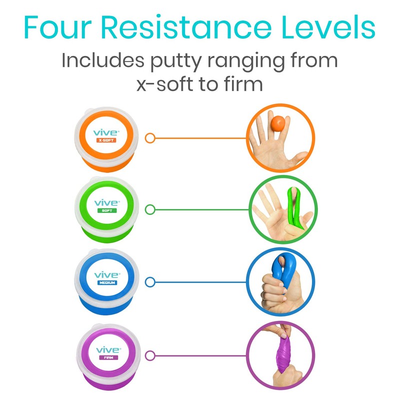 Vive Therapy Putty (4 Pack) - for Hand, Finger, Grip