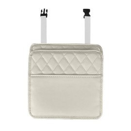 ZIMISI Car Back Seat Organizer, Leather Waterproof Automotive Storage Bag, Hanging Large Capacity Vehicle Trash Bag, Multipurpose Auto Travel Essentials Accessories for Car SUV Truck (1PC/Beige)