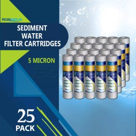Ronaqua 25pc Sediment 5 Micron Water Filters Cartridge 2.5" x 10" for Reverse Osmosis