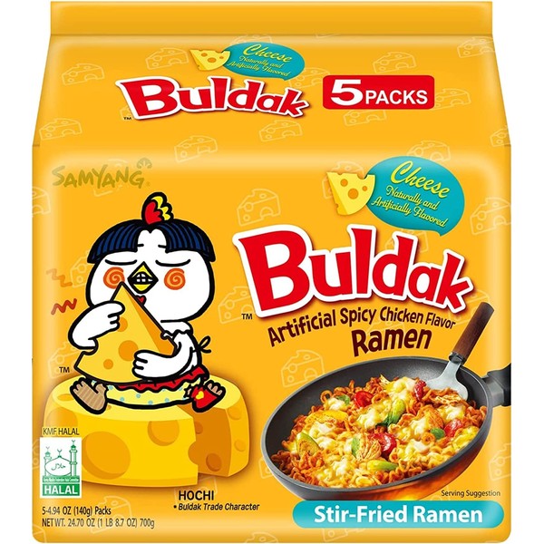Samyang Hot Chicken Flavour Buldak Noodles Cheese Halal 140g (Pack of 5)