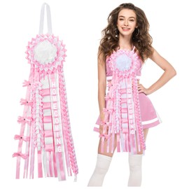 Hoolerry 1 Set Homecoming Mum Braid - 34 Inch Homecoming Mum Supplies for Back to School Week Dance Party Football Cheerleading Crafts Celebration Decor(Pink and White)