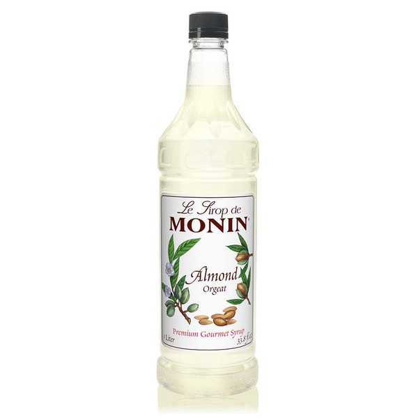 Monin - Almond Syrup, Sweet and Rich Nutty Aroma, Natural Flavors, Great for Coffee Drinks and Specialty Cocktails, Vegan, Non-GMO, Gluten-Free (1 Liter)