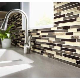 Beige Cristal and Brown Emperador Amalfi Marble Mosaic Wall Tile for Kitchen Backsplash and Bathroom Wall (Box of 15 Sheets)