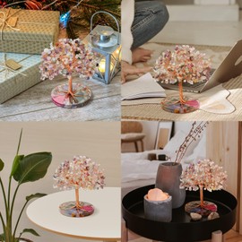 ZenBless 7 Chakra Healing Crystals Stones Tree, Green Fluorite Leaf Wire Wrapped on Natural Agate Slice Base, Home Office Desk Living Room Feng Shui Decoration for Wealth and Luck