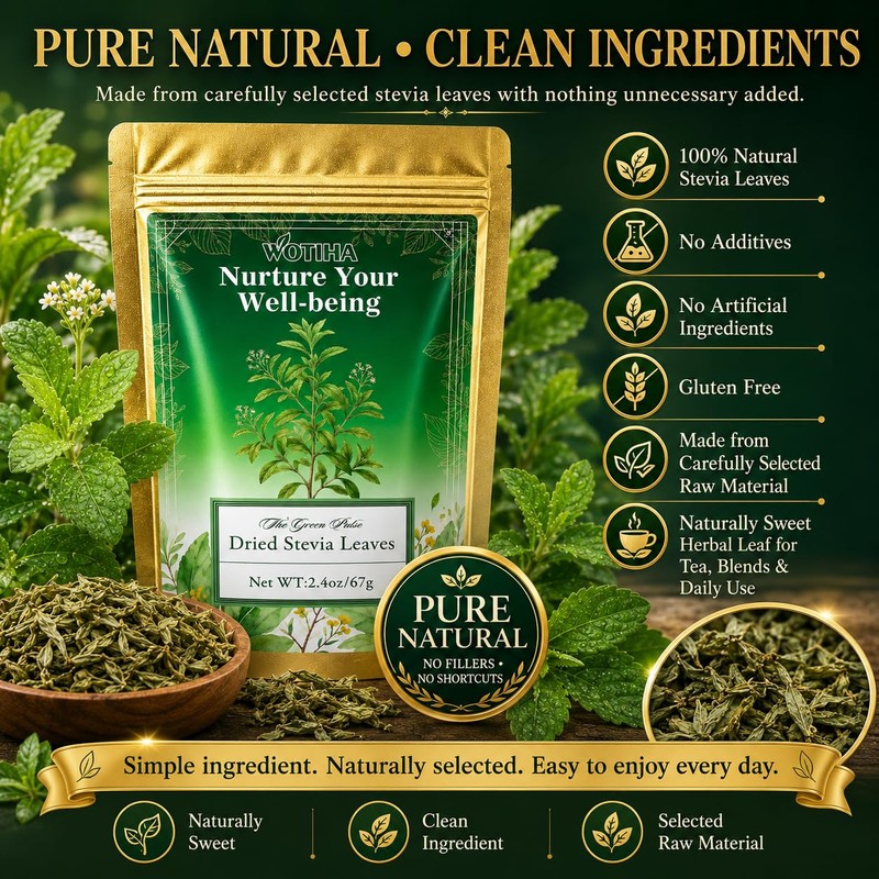 WOTIHA Dried Stevia Leaves, 100% Whole Natural Leaves, Zero Calorie