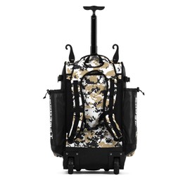 Boombah Rolling Superpack Hybrid Digital Camo Bat Pack Black/Vegas Gold - Wheeled & Backpack Version