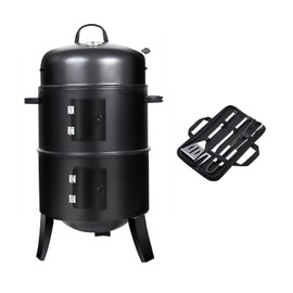 16 inch Vertical Charcoal Smoker, BBQ Grill, Fire Pit, 3-in-1 with Built-in Thermometer, Adjustable Air Vent, Idea for Parties, Backyard, Patio, Camping