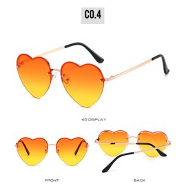 WDZAYXC Stylish Heart Half Metal Frame Sunglasses in Bright Colours, Perfect for Parties and Fashion Events, orange
