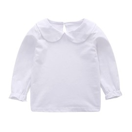 HDLEXD Baby Girls Long Sleeves Solid Color Doll Collar T-Shirt Blouse Toddler Kids Basic Pullover Bottom Tops White 03 6-12 Months