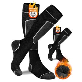 KEECOW Ski Socks Men's Merino Wool Thermal Socks, 2 Pairs Winter Socks for Men & Women, Snowboarding, Skiing, Outdoor Sports, black