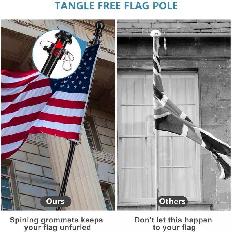 Barcetine Flag Pole for House with American Flag-Black Flagpoles Residential