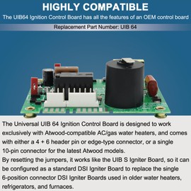 Electronics UIB64 Universal Ignitor Ignition Control Board for Atwood AC/Gas RV Water Heaters with Both 4 & 6 Position Edge Style or 10 Pin Style Connector，Green