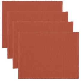 LINUM Plain Pack of 4 Placemats 35 x 46 cm 100% Ribbed Cotton Washable Rust Orange