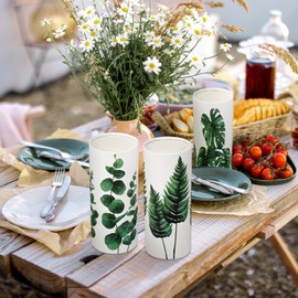 Zonon 8 Pcs Greenery Car Tissue Cylinder with 3-ply Facial Tissue Bulk Round Tissues Holder Box Travel Tissue Cylinders Tubes for Car with 50 Sheets for Car Cup Holder Round Container