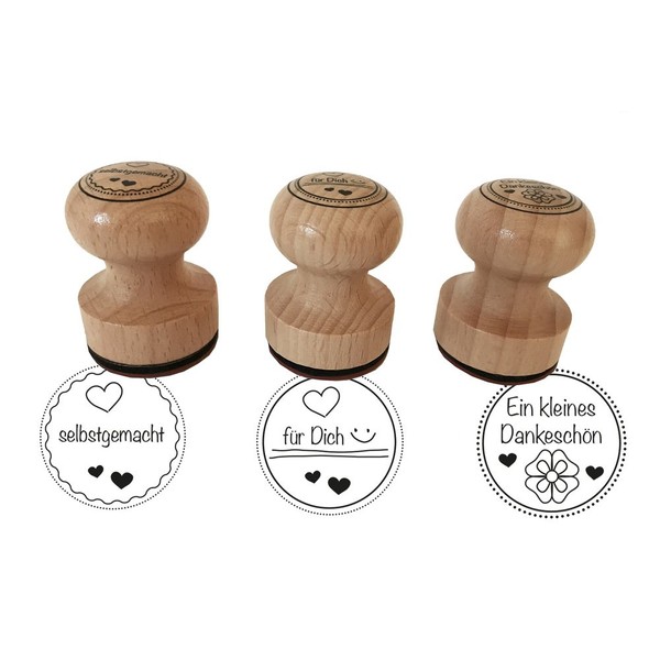 Stamp Set of 3 Wooden Stamp “Ein kleines Dankeschön, selbstgemacht,...für