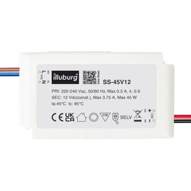 illuburg LED Transformer 12 V 45 W Flicker-Free for LED Strip G4 GU5.3 LED Power Supply Driver Transformer Driver