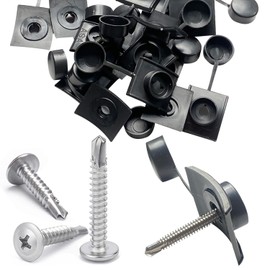 Dome Corrugated Sheets Mounting Material Pack of 100 Spacers Corrugated Plate Mounting with Screws for Attaching Trapezoidal Corrugated Roofs Corrugated Sheet Patio Roof Sheets (Dark Grey)