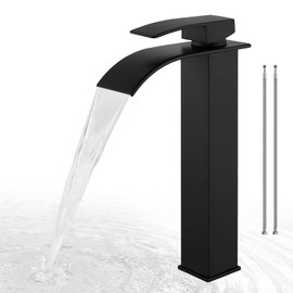 Airuida Bathroom Vessel Faucet Matte Black Tall Waterfall Single Handle One Hole Deck Mount Mixer Bowl Tap Matching with Shower Faucet Set Matte Black Bathroom Rain Shower System SUS304 Stainless Stee
