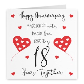 Hunts England - 18th Wedding Anniversary Card - 18 Years Together - Happy Anniversary - Timeless Collection - Fun Cute Card