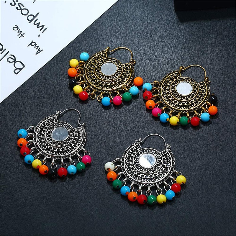 Antique Ethnic Brocade Mexico Gypsy Engraved Lotus Hook Dangle Earrings