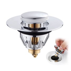 Universal Sink Plug Pop Up Sink Drain Strainer Sink Plug with Stainless Steel Hair Catcher for Universal Pop Up Sink Plug for 35-44mm Drain Holes (Silver)