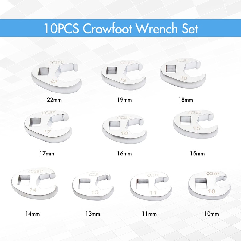 CCLIFE 10-Piece Crowfoot Wrench Crowfoot Wrench Socket Spanner Torque 1/2