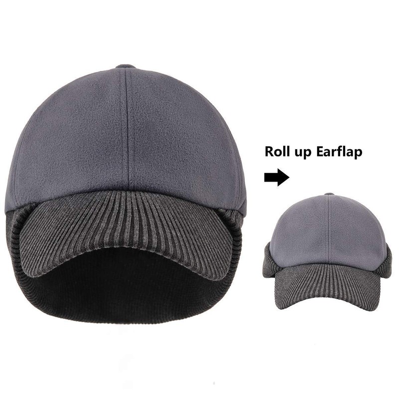 Mens Wool Winter Baseball Cap with Warmer Earflap Outdoor Beanie