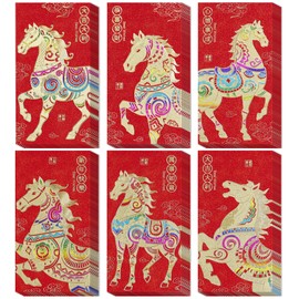 36pcs Chinese New Year Red Envelopes 2026, 3.5x6.7inch Year of the Horse New Years Hong Bao with 6 Gold Embossed Patterns Chinese Lunar New Year Envelopes for Spring Festival