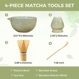 4pcs Matcha Whisk Set -Great Matcha Bowl and Bamboo Matcha Whisk, Scoop,Holder