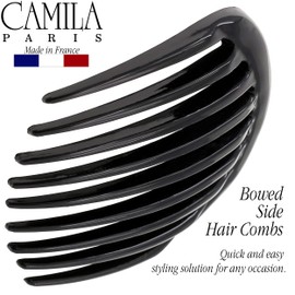 Camila Paris CP2873 French Hair Side Comb Small Rounded, Black, French Twist Hair Combs, Strong Hold Hair Clips for Women Bun Chignon, No Slip Styling Girls Hair Accessories Made in France