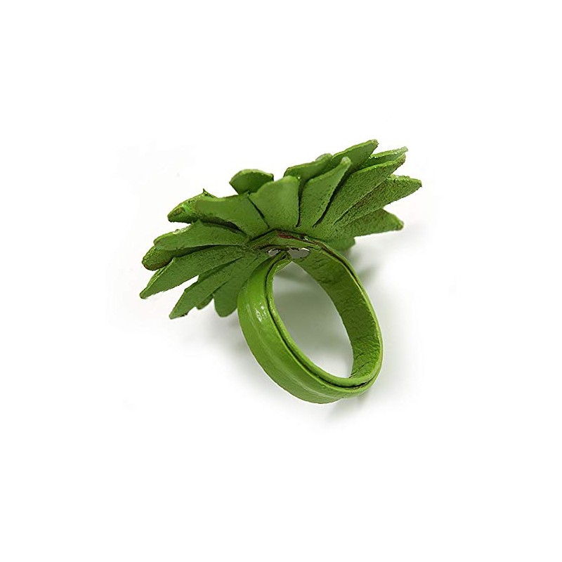Avalaya Lime Green Leather Daisy Flower Ring - 40mm D