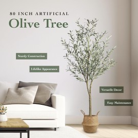 VERT NOOK Faux Olive Tree 7 feet, Large Olive Trees Artificial Plants Indoor with Realistic Leaves and Lifelike Fruits. Fake Plants for Office House Home Décor Living Room Housewarming Birthday Gifts