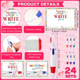 Sayglossy 24 Pack Valentines Day Pens Bulk Valentines Multicolor Shuttle Pens with Cute Cards for Students School Classroom Prize Gifts Exchange Party Favor(Cute)