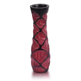 AeraVida Beautifully Red & Black Carved Wooden 10-inch Mango Tree Wood Vase