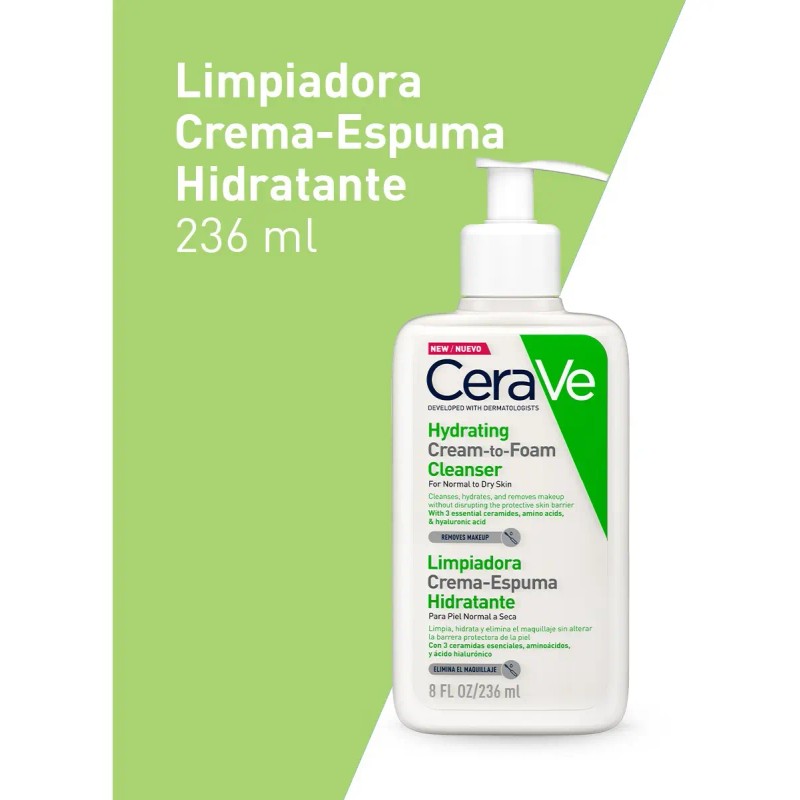 Crema Espuma Cerave Limpiadora Hidratante Rostro 236ml Momento Aplicación Día