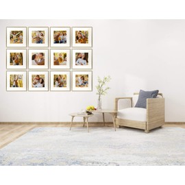Frametory, 12x12 Aluminum Photo Frame with Ivory Mat for 8x8 Picture Wall Display - Sawtooth Hanger, Swivel Tabs, Spring Clips Great for Photos, Artworks, Posters (Gold, 12-Pack)
