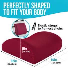FORTEM Back Cushion Office Chair, Lumbar Support Back Cushion for Car, Lumbar Cushion Desk Chair, Memory Foam Back Cushion Chair, Washable Cover (Red)