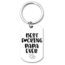 Papa Grandpa Birthday Keychain from Grandkids - Father's Day Gift for Grandfathers, Granddad from Grandchildren - Funny for Grandpa Dad - Best Fucking Papa Ever Key Chain