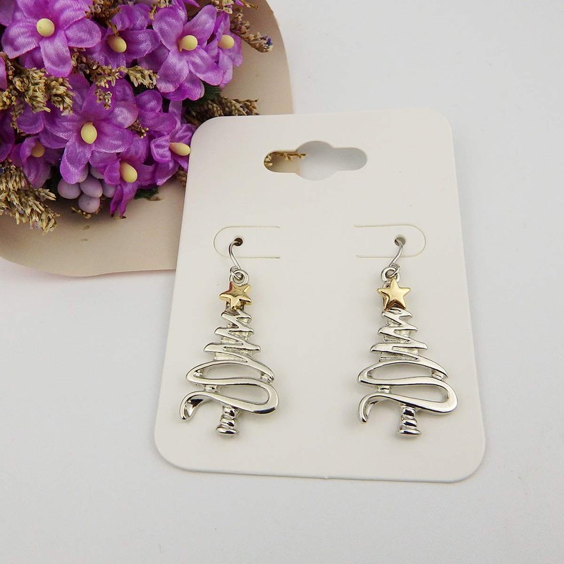 Cute Christmas Tree Piercing Dangle Earrings Golden Silver Two Tone