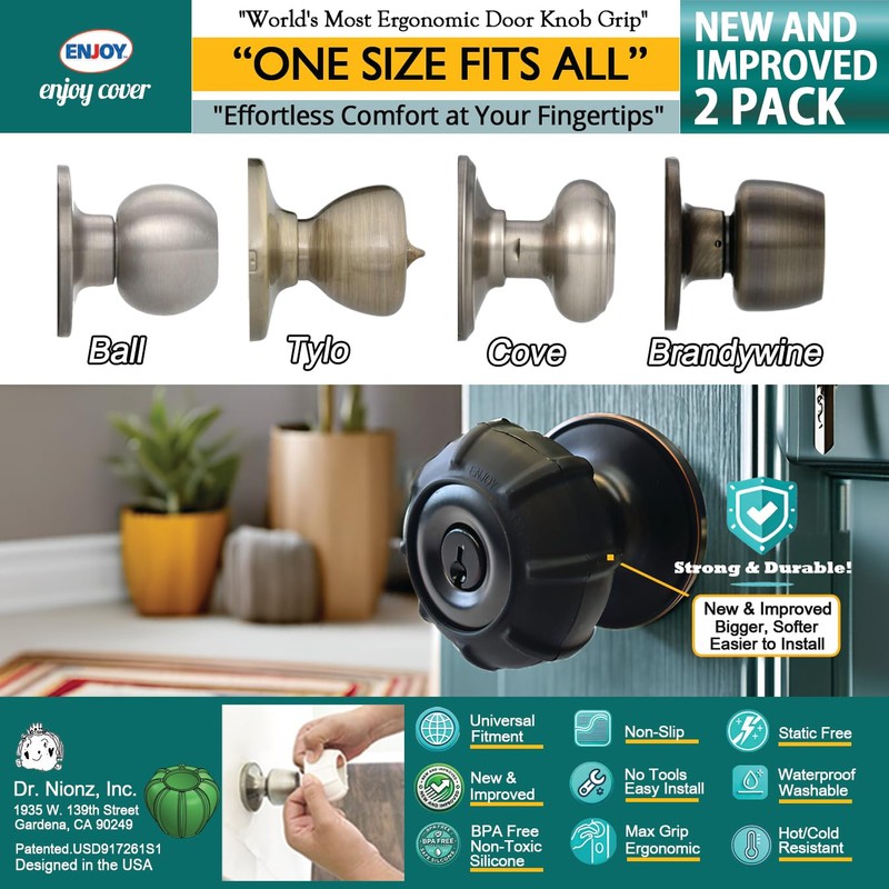 Enjoy Cover | 2 Pack Upgraded Ergonomic Design Door Knob