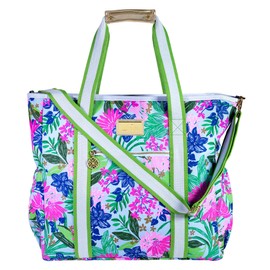 Lilly Pulitzer Blue Picnic and Beach Cooler, Insulated Bag with Adjustable Shoulder Strap and Zipper, Large Soft Cooler for Groceries or Travel (Endless Summer)