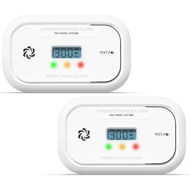 Ecoey Carbon Monoxide Detectors 10 Year Battery, Carbon Monoxide Alarm Mounted in Wall or Placed on Desktop, CO Detector with Digital Display, Carbon Monoxide Detector for Home, Kitchen 2 Packs
